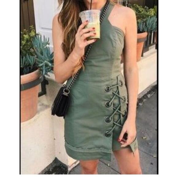Greylin Womens Size Small Halter Top Sleeveless Mikal Dress Army Green Grommets - Picture 1 of 6